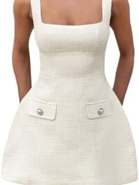 White Square-Neck A-Line Mini Dress| NWT